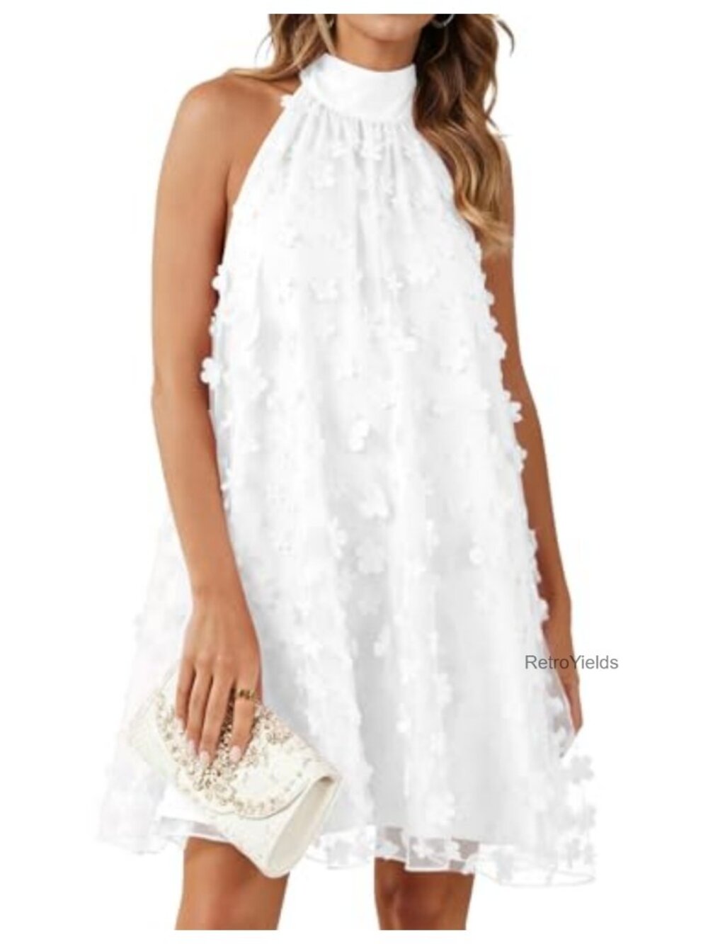 Women's Halter A-Line Tulle Mini Dress Floral Applique Party Cocktail